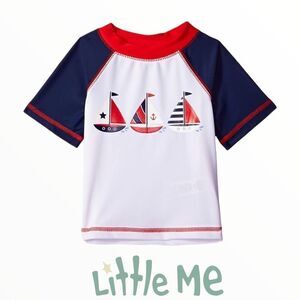 LITTLE ME | Red & Navy | UPF 50+ Short Sleeve Rashguard Swim Shirt